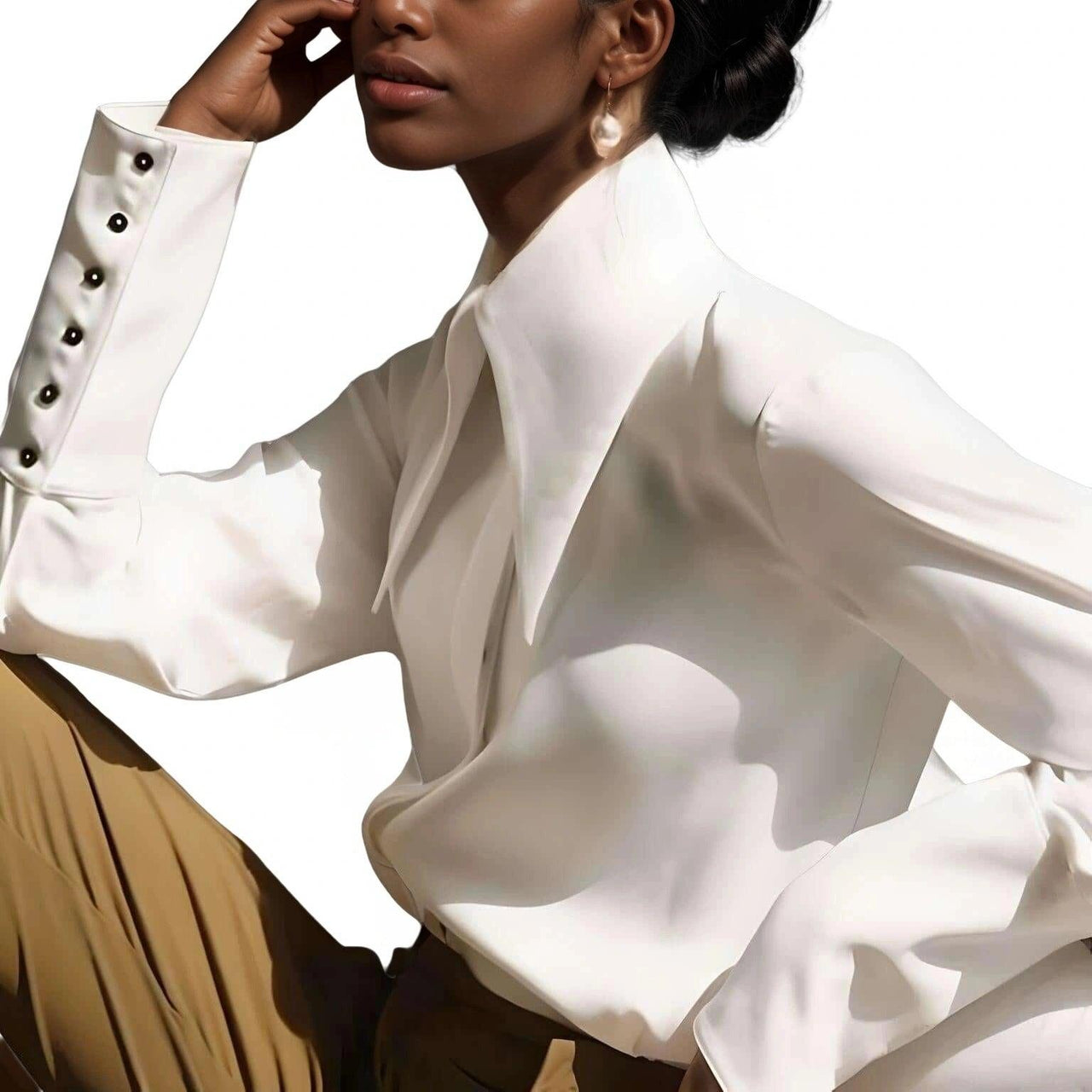 Stylish Elegant Turn Down Collar Long Sleeve Satin Shirt -, Blouse , Drestiny , Australia, Blouses, Dress Shirts, L, Long Sleeves, M, Mustard Yellow, New Zealand, S, United Kingdom, United States, White, XL, XXL , Drestiny , www.shopdrestiny.com