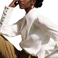 Thumbnail for Stylish Elegant Turn Down Collar Long Sleeve Satin Shirt -, Blouse , Drestiny , Australia, Blouses, Dress Shirts, L, Long Sleeves, M, Mustard Yellow, New Zealand, S, United Kingdom, United States, White, XL, XXL , Drestiny , www.shopdrestiny.com