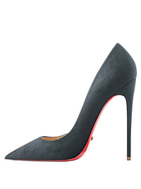Thumbnail for Dark grey high-heeled shoe with a red sole on a white background