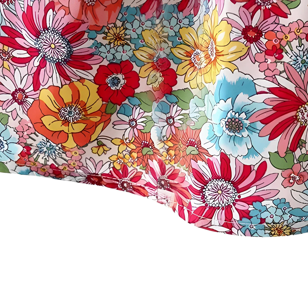 Floral patterned fabric with colorful flowers on a white background