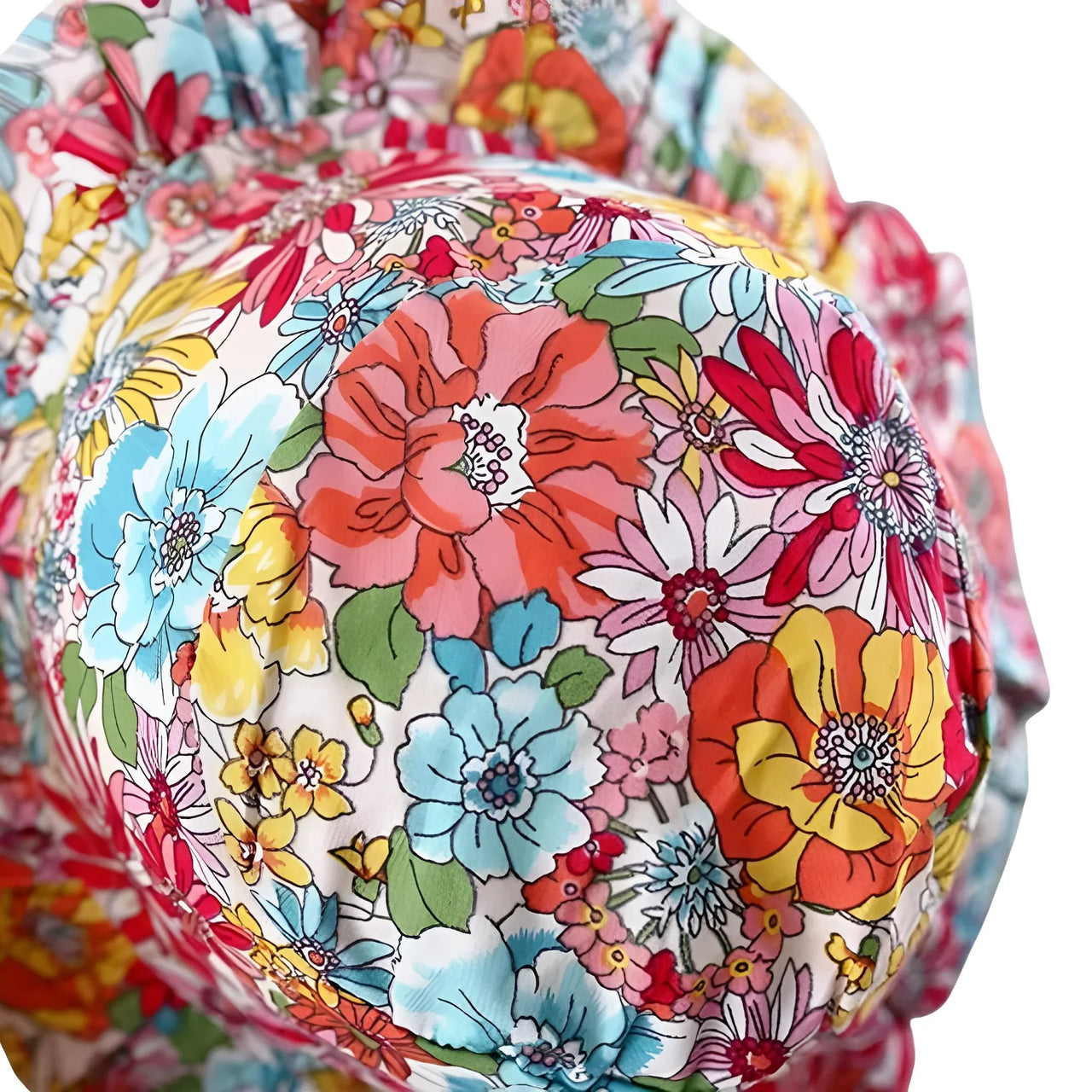 Colorful floral-patterned fabric with a close-up view