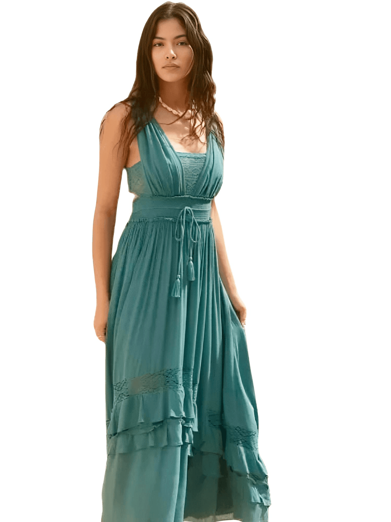 Summer Beach Dress Sleeveless Cotton Maxi Dresses Boho Style Solid Color Lace Ruffled Sundress -, Dress , Drestiny , Australia, Beige, Blue, FR, L, M, Maxi Dresses, New Zealand, Pink, S, Sleeveless, United Kingdom, United States, XL, Yellow , Drestiny , www.shopdrestiny.com