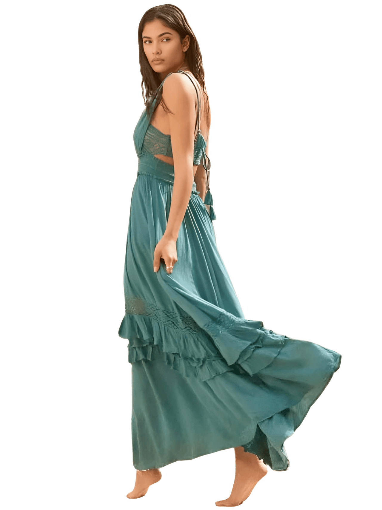 Summer Beach Dress Sleeveless Cotton Maxi Dresses Boho Style Solid Color Lace Ruffled Sundress -, Dress , Drestiny , Australia, Beige, Blue, FR, L, M, Maxi Dresses, New Zealand, Pink, S, Sleeveless, United Kingdom, United States, XL, Yellow , Drestiny , www.shopdrestiny.com