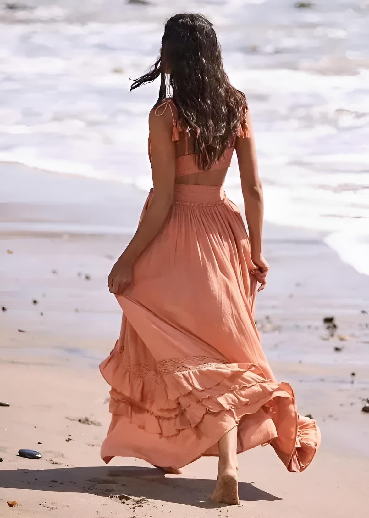 Summer Beach Dress Sleeveless Cotton Maxi Dresses Boho Style Solid Color Lace Ruffled Sundress -, Dress , Drestiny , Australia, Beige, Blue, FR, L, M, Maxi Dresses, New Zealand, Pink, S, Sleeveless, United Kingdom, United States, XL, Yellow , Drestiny , www.shopdrestiny.com