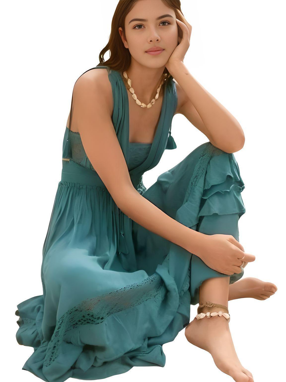 Summer Beach Dress Sleeveless Cotton Maxi Dresses Boho Style Solid Color Lace Ruffled Sundress -, Dress , Drestiny , Australia, Beige, Blue, FR, L, M, Maxi Dresses, New Zealand, Pink, S, Sleeveless, United Kingdom, United States, XL, Yellow , Drestiny , www.shopdrestiny.com