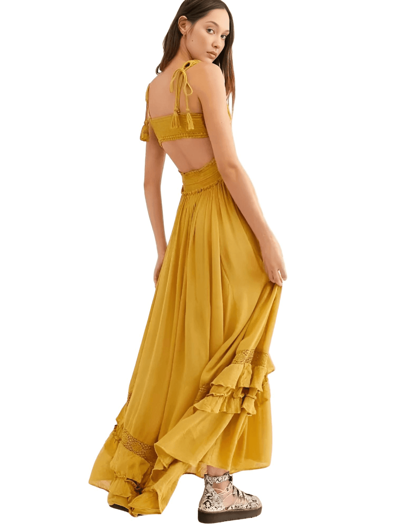 Summer Beach Dress Sleeveless Cotton Maxi Dresses Boho Style Solid Color Lace Ruffled Sundress -, Dress , Drestiny , Australia, Beige, Blue, FR, L, M, Maxi Dresses, New Zealand, Pink, S, Sleeveless, United Kingdom, United States, XL, Yellow , Drestiny , www.shopdrestiny.com