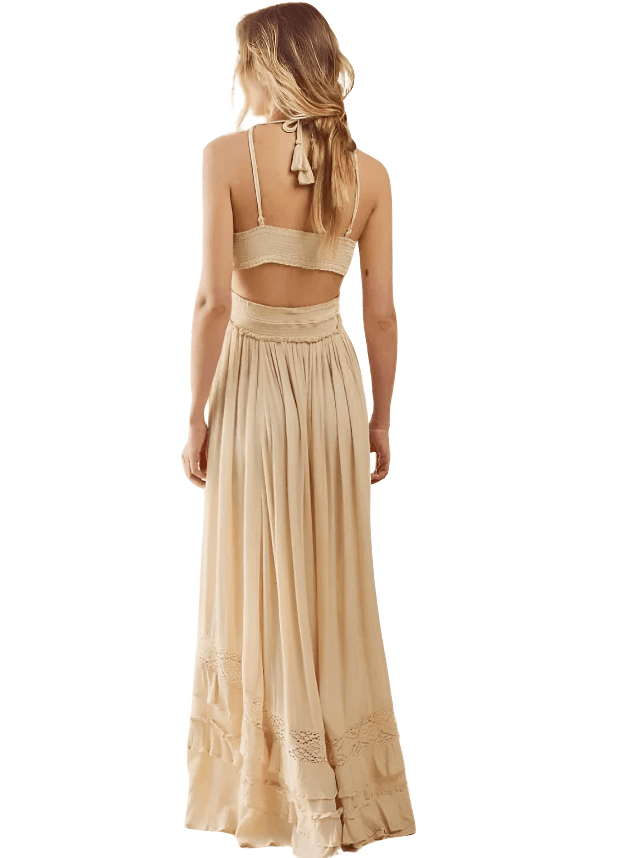 Summer Beach Dress Sleeveless Cotton Maxi Dresses Boho Style Solid Color Lace Ruffled Sundress -, Dress , Drestiny , Australia, Beige, Blue, FR, L, M, Maxi Dresses, New Zealand, Pink, S, Sleeveless, United Kingdom, United States, XL, Yellow , Drestiny , www.shopdrestiny.com