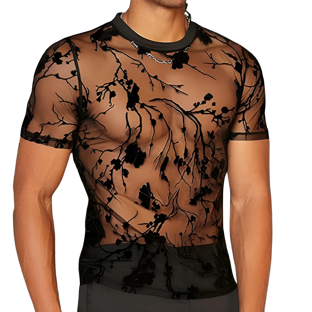 Summer Clothing Men's Black Sheer T-Shirt Streetwear Hollow-Out O Neck Short Sleeve Tees Rose Printed, Drestiny, Black, T-Shirts, Short Sleeves, Casual Shirts, S, M, L, XL, XXL, 2XL, 3XL, XXXL, United States, USA, Canada, Gender Men, Australia, New Zealand, United Kingdom, UK, Men's sheer black top, Black see-through shirt men, mesh black mesh shirt, Black transparent t-shirt men, men's black festival top, shopdrestiny.com