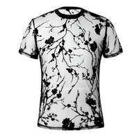 Thumbnail for Summer Clothing Men's Black Sheer T-Shirt Streetwear Hollow-Out O Neck Short Sleeve Tees Rose Printed, Drestiny, Black, T-Shirts, Short Sleeves, Casual Shirts, S, M, L, XL, XXL, 2XL, 3XL, XXXL, United States, USA, Canada, Gender Men, Australia, New Zealand, United Kingdom, UK, Men's sheer black top, Black see-through shirt men, mesh black mesh shirt, Black transparent t-shirt men, men's black festival top, shopdrestiny.com