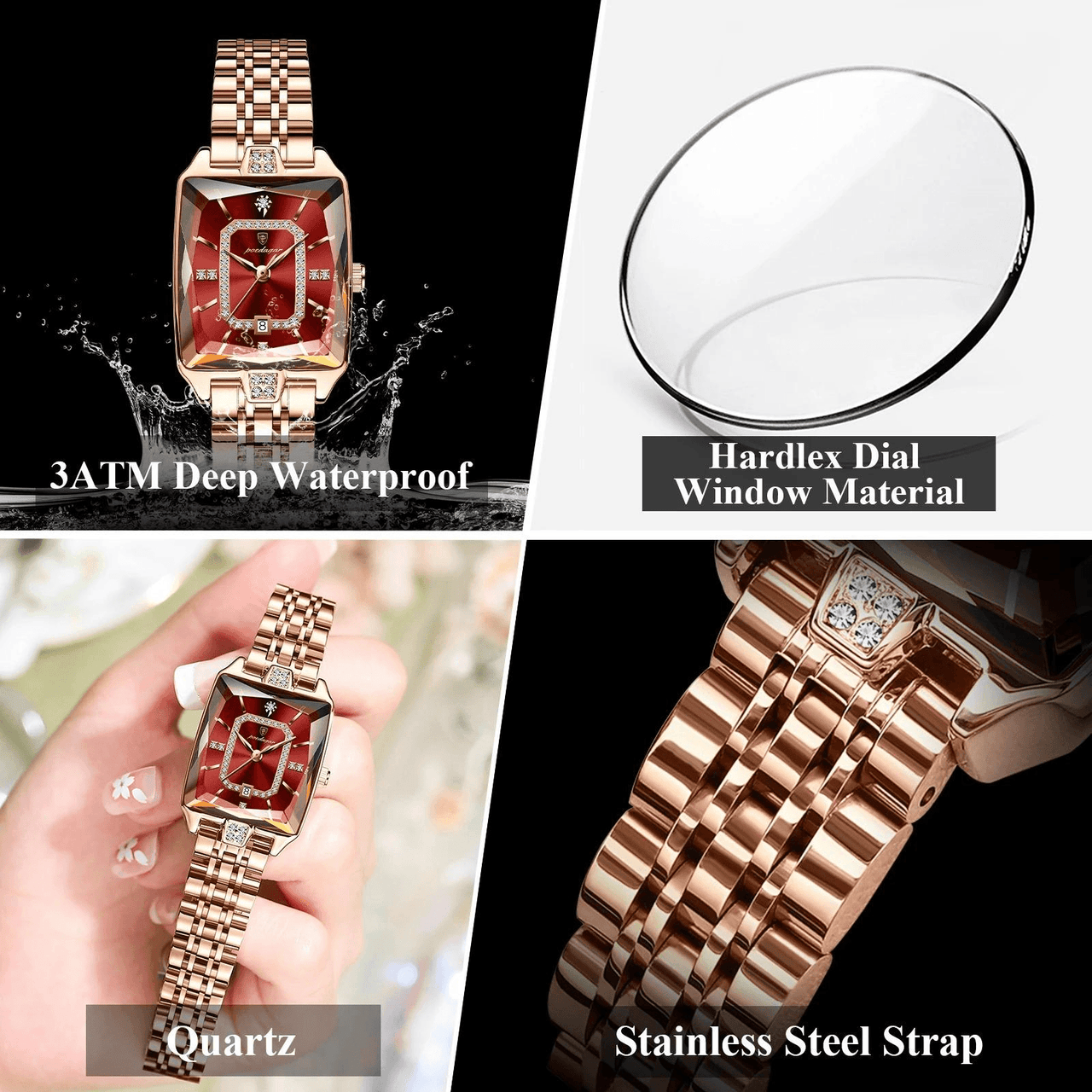 Top Elegant High-End Watches For Women Wristwatch Waterproof Date Ladies Watch Stainless Steel Rectangle Quartz Women's Watches Female