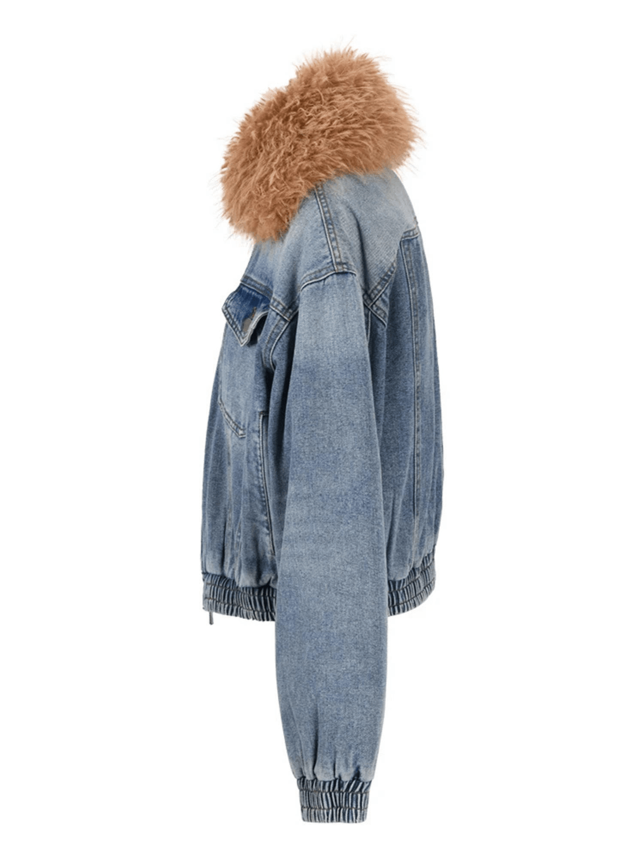 Trendy Fashion Women's Fur Collar Denim Jacket Double Zipper High Waist Long Sleeve Thick Warm Short Coat Winter, Drestiny, Coats, Jackets, Blue, Blue Denim Jackets Women, M, L, XL, United States, Canada, Australia, New Zealand, United Kingdom, shopdrestiny.com