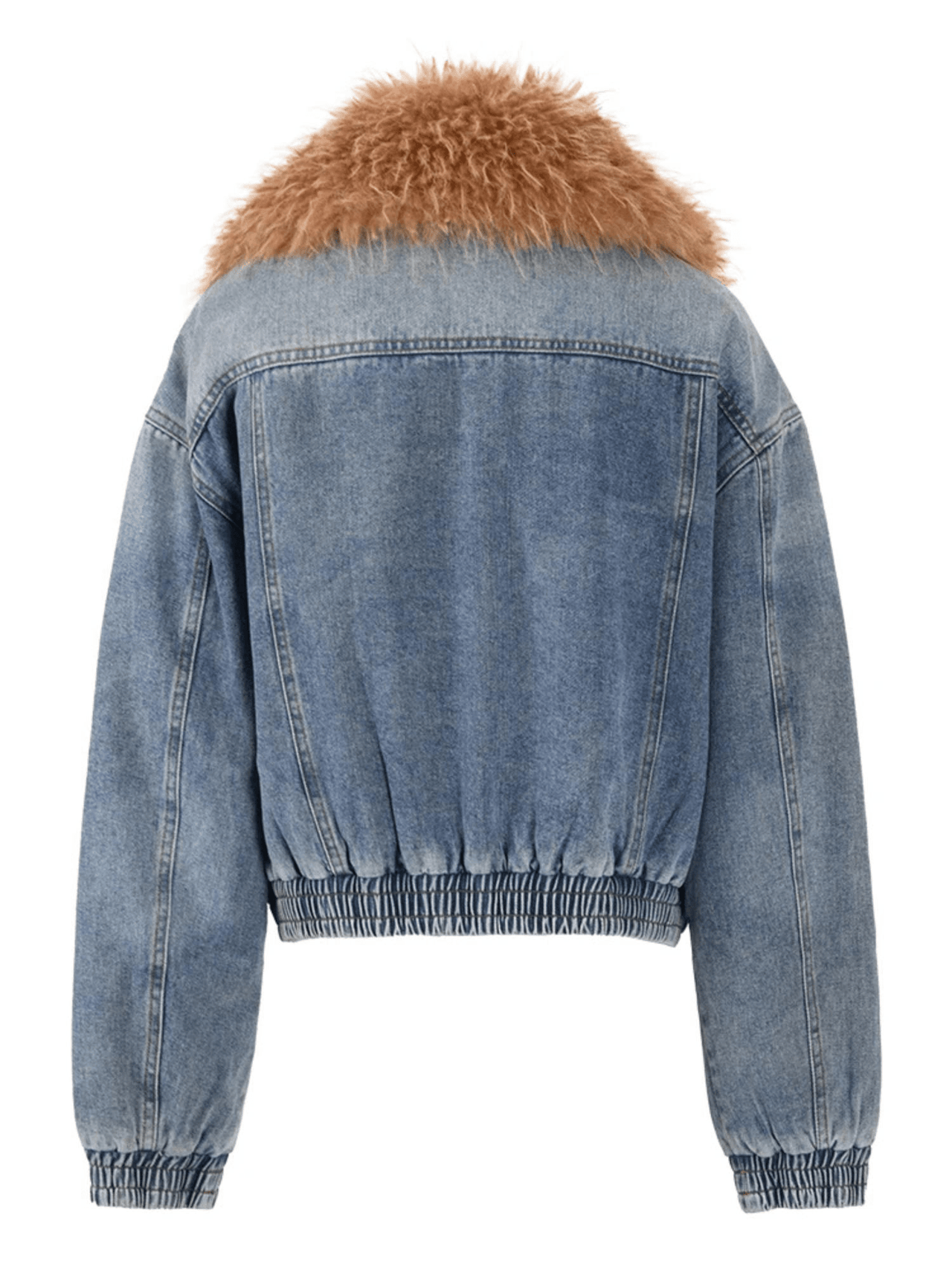 Trendy Fashion Women's Fur Collar Denim Jacket Double Zipper High Waist Long Sleeve Thick Warm Short Coat Winter, Drestiny, Coats, Jackets, Blue, Blue Denim Jackets Women, M, L, XL, United States, Canada, Australia, New Zealand, United Kingdom, shopdrestiny.com