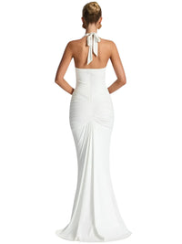 Thumbnail for Deep V-Neck Halter Maxi Dress Women's Sleeveless Ruched Gown Draped Club Party Long Dress, Drestiny, Maxi Dresses, Dresses, Sleeveless, S, M, L, 4, 6, 8, 10, United States, USA, Canada, Australia, New Zealand, United Kingdom, UK, White, Black, Wine Red, Sky Blue, Green, Purple, V-neck maxi dress, Halter neck dress, Summer Maxi Dress, Wedding Guest maxi dress, Backless maxi dress, elegant maxi dress, shopdrestiny.com