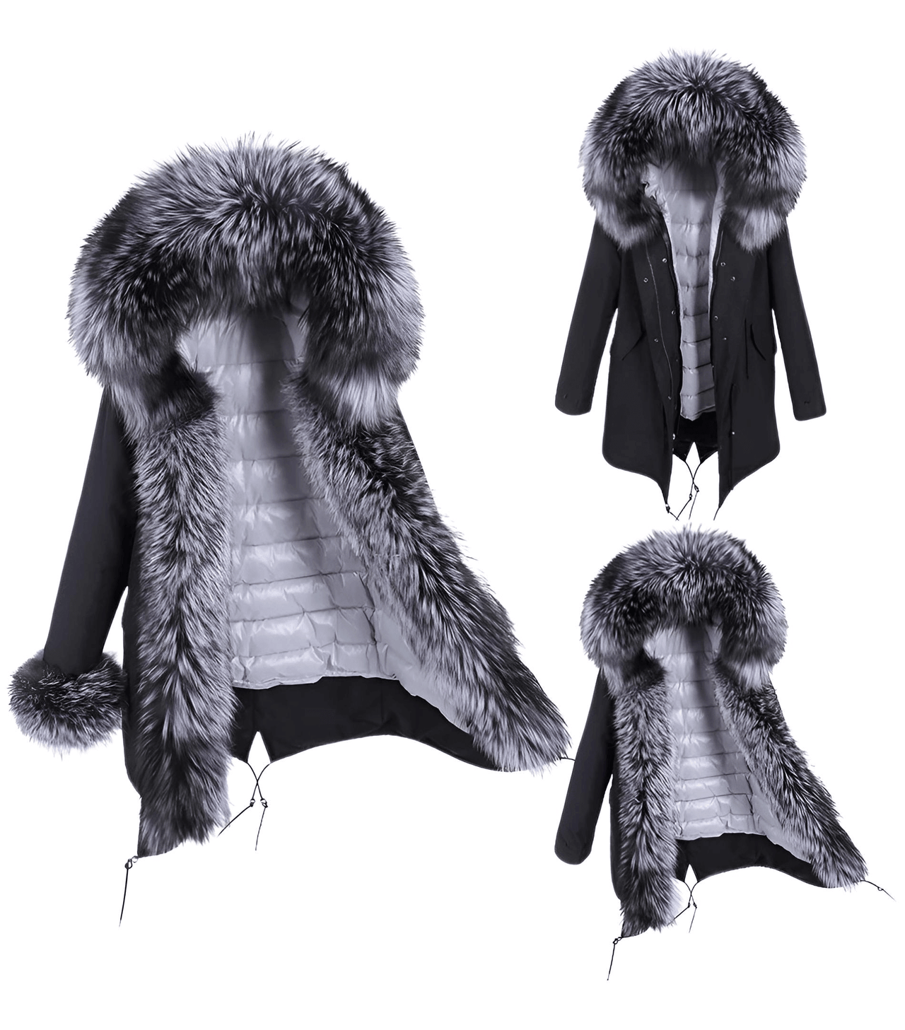 White Duck Down Women's Real Fur Coats -, Coat , Drestiny , Black, Coats, French Grey, L, M, Olive Green, S, Silver, United Kingdom, United States, XL, XXL , Drestiny , www.shopdrestiny.com