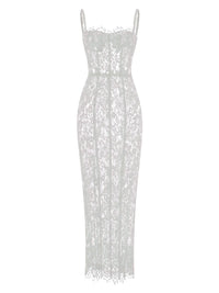 Thumbnail for White sheer lace bodycon dress on a white background