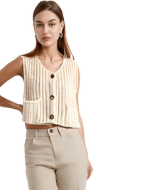Thumbnail for Sleeveless Crop Sweater Vest Solid Loose Casual Sweater Vest Cable Knit Sweater Vest For Women -, Vests , Drestiny , Australia, Black, Brown, Canada, Cardigans, Dark Blue, Dark Brown, Green, L, Light Blue, M, Navy, New Zealand, Off White, Olive Green, Purple, Red, S, Sleeveless, Sweater Vests, Sweaters, United Kingdom, United States, Vests, White, Yellow , Drestiny , www.shopdrestiny.com