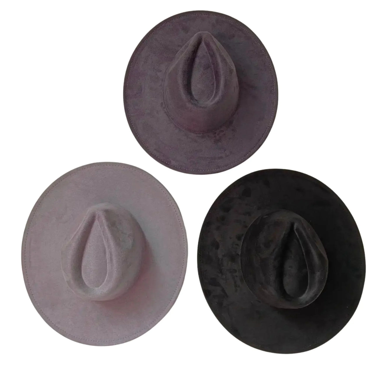 Three fedoras on a white background