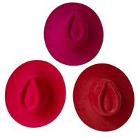 Thumbnail for Three red and pink fedora hats on a white background