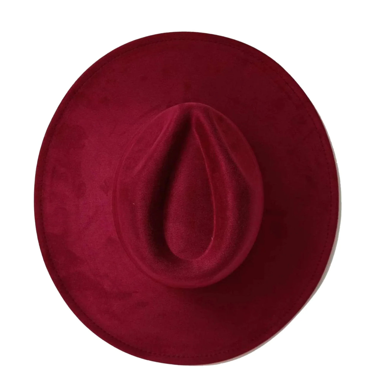 Wine red wide brimmed hat on a white background
