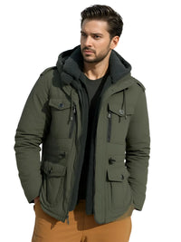 Thumbnail for Man wearing an army green winter jacket with a white background