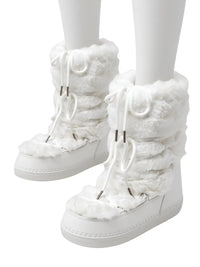 Thumbnail for White winter boots with fur trim on a white background