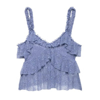 Thumbnail for Blue lace top with ruffled layers on a white background