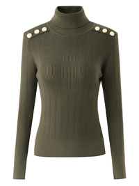 Thumbnail for Women's High-End Turtleneck With Gold Buttons - In 7 Colors! -, Turtleneck Sweater , Drestiny , Australia, Black, Blue, Canada, Casual Shirts, Dark Olive Green, Deep Pink, Dress Shirts, FR, L, M, New Zealand, Pink, Pullovers, Red, S, Turtlenecks, United Kingdom, United States, White, XL , Drestiny , www.shopdrestiny.com