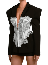 Thumbnail for Women's Lace Corset Blazer Stitched Single Breasted Ladies Black Blazer Coat Vintage Women's Slim Suit Jacket New, Drestiny, Blazers, Black Blazers, Khaki Blazers, Women's Blazers, United States, Canada, Australia, New Zealand, United Kingdom, S, M, L, XL, Black, Khaki, 4, 6, 8, 10, 12, jackets, women's jackets, shopdrestiny.com