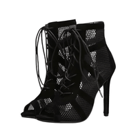 Thumbnail for Women's Black Lace Up Mesh Heels -, Ankle Boots , Drestiny , 10, 11, 4, 5, 6, 7, 8, 9, Australia, Black, Canada, Heels, High Heels, New Zealand, Sandals, Stilettos, United Kingdom, United States , Drestiny , www.shopdrestiny.com