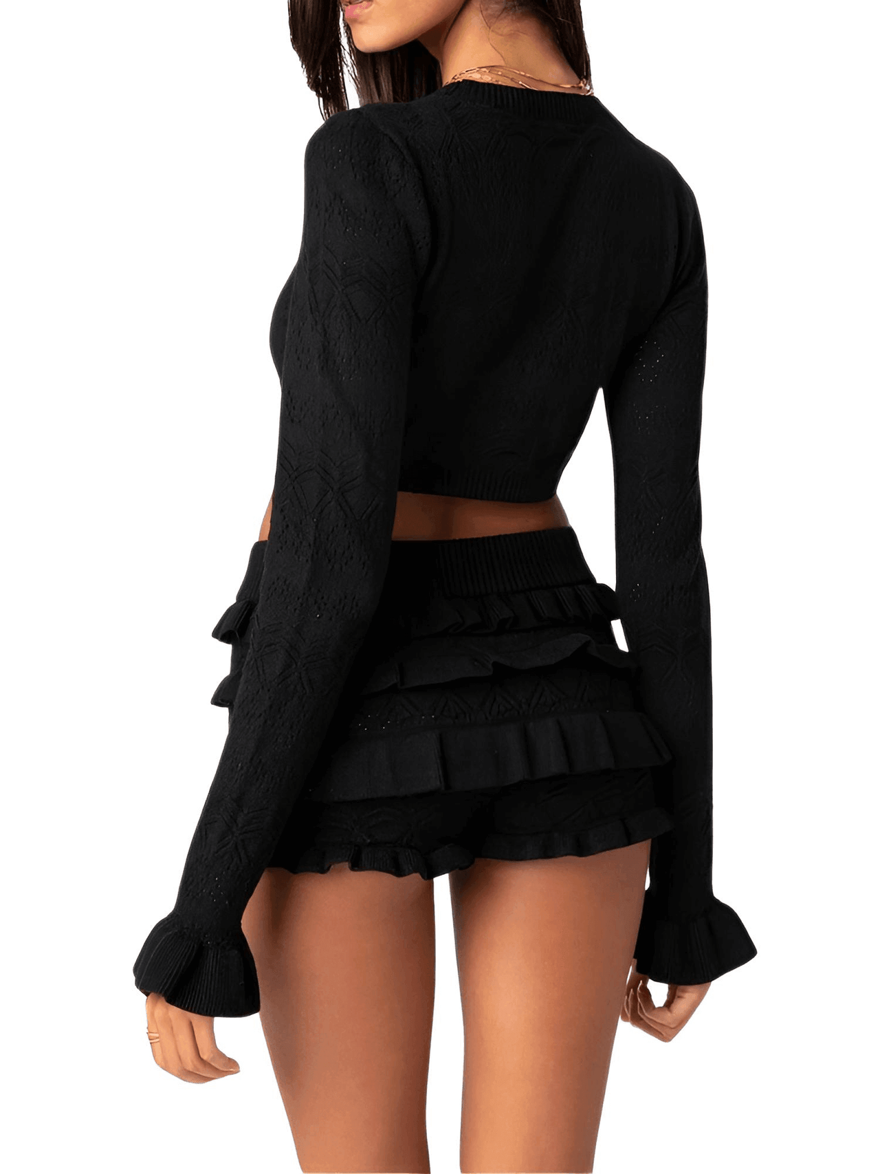 Women's Long Sleeve Crop Top + Shorts 2-Piece Set -, Short Sets , Drestiny , Australia, Black, Casual Shirts, Crop Tops, FR, Light Pink, Long Sleeves, New Zealand, Pink, Sets, Short Sets, Shorts, United Kingdom, United States, White , Drestiny , www.shopdrestiny.com