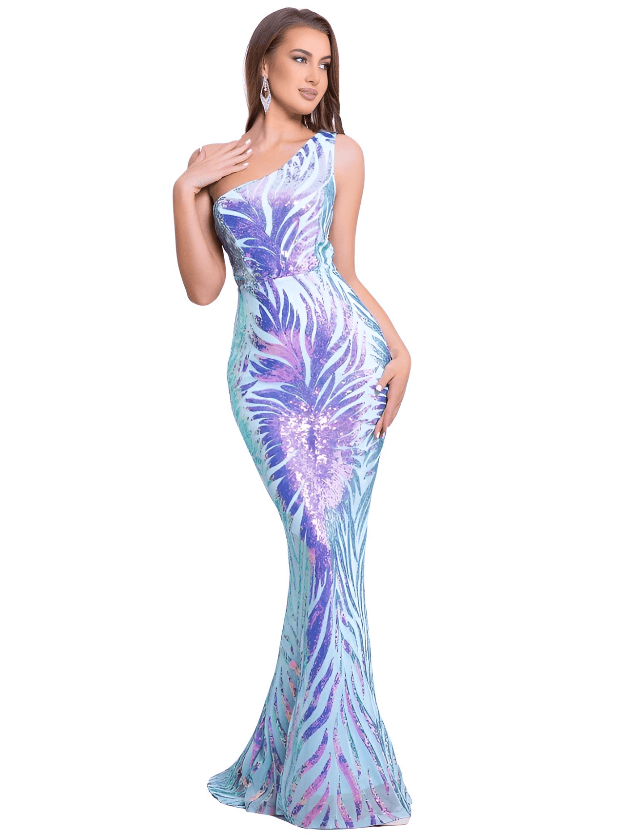 Women's Stretchy One Shoulder Sleeveless Sequined Maxi Dress -, Dress , Drestiny , 10, 12, 6, 8, Australia, Blue, Dark Blue, FR, Green, L, Light Blue, M, Maxi Dresses, New Zealand, One Shoulder, S, Sky Blue, Sleeveless, United Kingdom, United States, XL , Drestiny , www.shopdrestiny.com