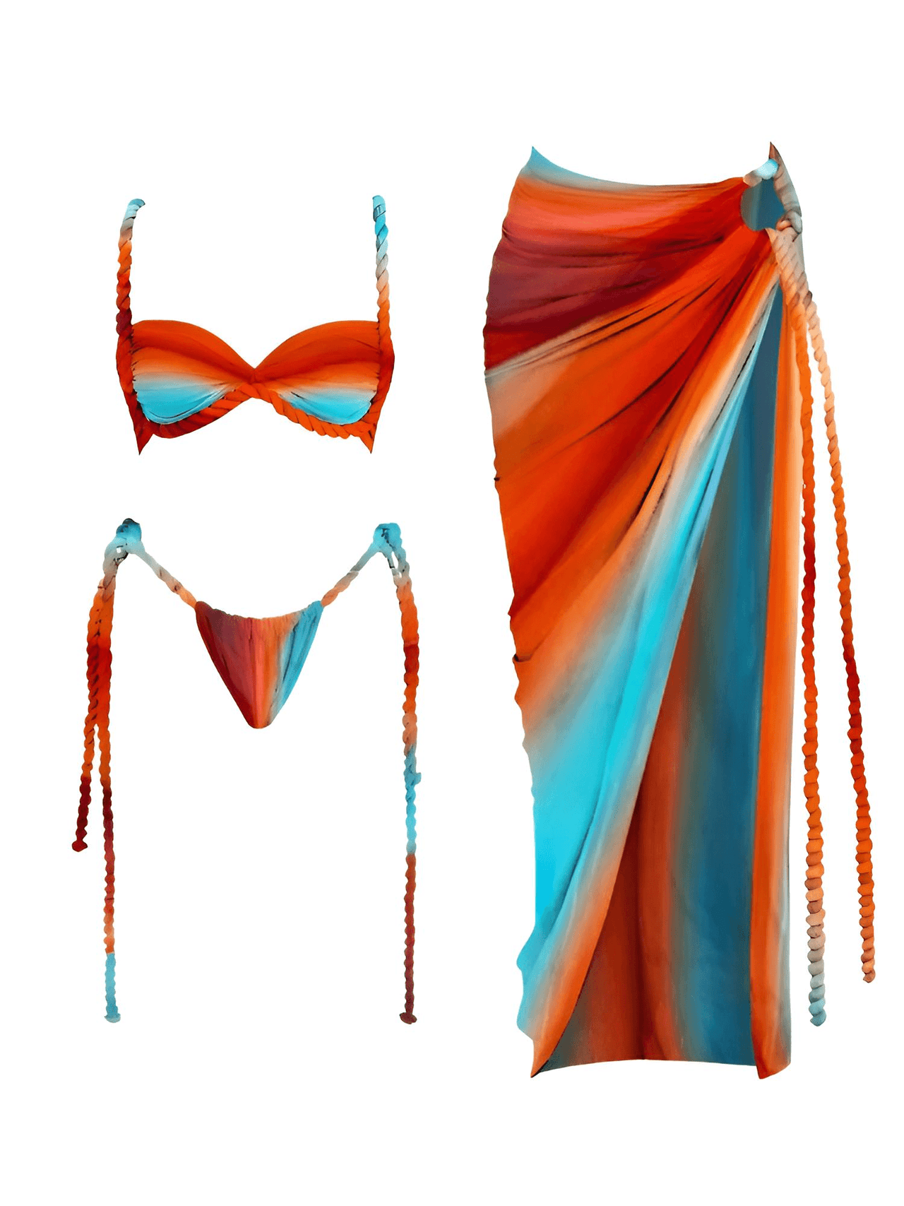 Women's 3Pcs Crochet Bikini Set Sexy Swimwear Halter Biquini Push Up Swimsuit Strappy Bodysuit Female Bathing Suit Beachwear, Bikinis, Drestiny, Skirts, Skirt Sets, Cover Ups, Sets, One Piece Swimsuits, S, M, L, United States, USA, Canada, Australia, New Zealand, United Kingdom, UK, Orange Blue, Blue Dark Blue, Blue Yellow, Beige White, Pink Purple Blue, Red Orange, Pale Gold, Off White, crochet bikini set with cover up, crochet bikini and skirt set, boho crochet 3 piece bikini, shopdrestiny.com