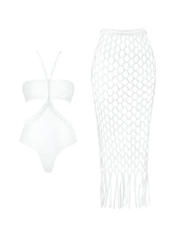 Thumbnail for Women's 3Pcs Crochet Bikini Set Sexy Swimwear Halter Biquini Push Up Swimsuit Strappy Bodysuit Female Bathing Suit Beachwear, Bikinis, Drestiny, Skirts, Skirt Sets, Cover Ups, Sets, One Piece Swimsuits, S, M, L, United States, USA, Canada, Australia, New Zealand, United Kingdom, UK, Orange Blue, Blue Dark Blue, Blue Yellow, Beige White, Pink Purple Blue, Red Orange, Pale Gold, Off White, crochet bikini set with cover up, crochet bikini and skirt set, boho crochet 3 piece bikini, shopdrestiny.com