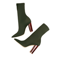 Thumbnail for Women's Ankle Sock Boots Square High Heels Women's Fashion Comfort Stretch Fabric Sock Boot Party Dress Shoes, Drestiny, Boots, Ankle Boots, Sock Boots, 3, 4, 5, 6, 7, 8, 9, 10, 11, 12, Dark Olive Green, Black, Apricot, United States, USA, Canada, Australia, New Zealand, United Kingdom, UK, sock boots women, ankle sock boots, stretch ankle boots, knit ankle boots, heeled sock boots, shopdrestiny.com