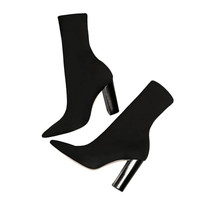 Thumbnail for Black high-heeled ankle sock boots on a white background