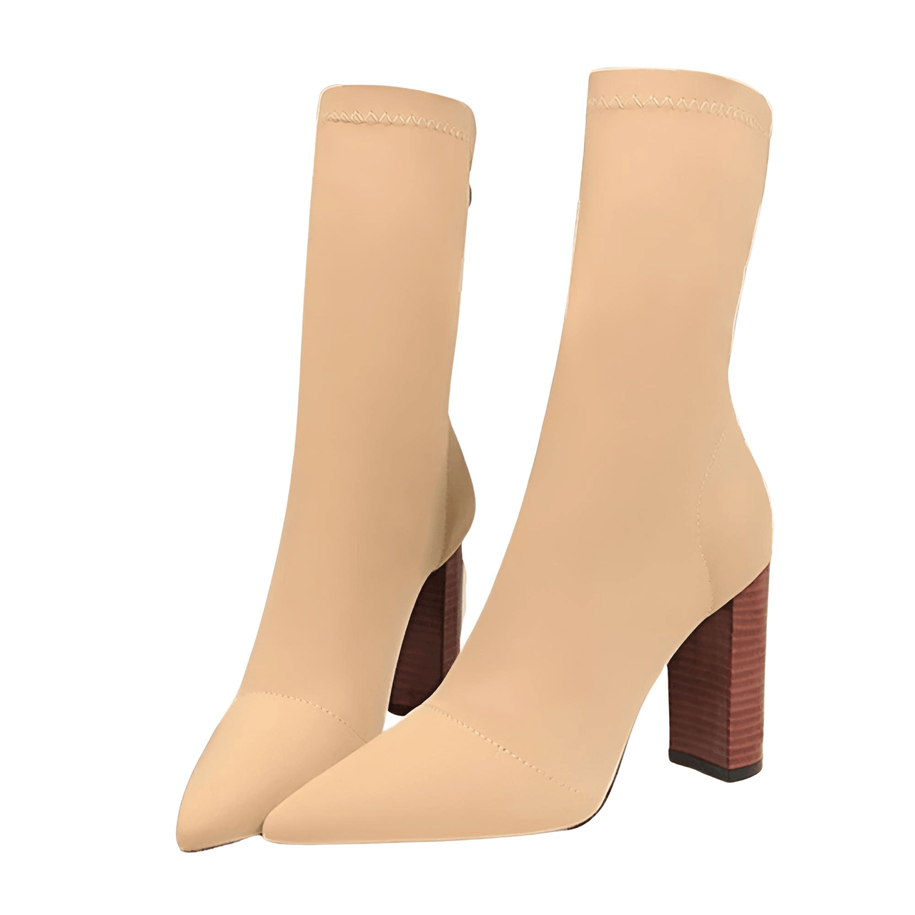 Apricot ankle sock boots with a block heel on a white background