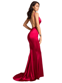 Thumbnail for Women's Backless Maxi Dress Ruched High Split Satin -, Dress , Drestiny , Australia, Black, Blue, Canada, Dark Red, Fuchsia, Green, Ivory, L, M, Maxi Dresses, New Zealand, Off White, Red, S, Sleeveless, United Kingdom, United States, Wine Red, XS , Drestiny , www.shopdrestiny.com