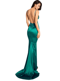 Thumbnail for Women's Backless Maxi Dress Ruched High Split Satin -, Dress , Drestiny , Australia, Black, Blue, Canada, Dark Red, Fuchsia, Green, Ivory, L, M, Maxi Dresses, New Zealand, Off White, Red, S, Sleeveless, United Kingdom, United States, Wine Red, XS , Drestiny , www.shopdrestiny.com