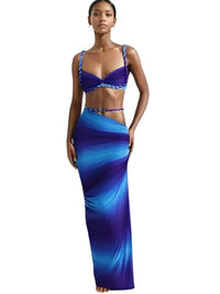 Thumbnail for Women's Bandage Sexy 2-Piece Sets Club Backless Decorative Cord Top and Skirt Sets Summer Vacation, Drestiny, Sets, Skirt Sets, Skirts, Crop Tops, Sleeveless, Casual Shirts, XS, S, M, L, XL, 2, 4, 6, 8, 10, 12, Red Print, Blue Print, Orange, Avocado Green, Grey, Coffee, White, Pink, Black, Deep Pink, USA, Canada, Aus, NZ, UK, Bandage Two Piece Set, Women's Bodycon Sets, Clubwear Two Piece Outfits, Sexy Co Ord Sets, Bandage Skirt and Top Set, Bandage Co Ord Set, Clubbing Outfits Two Piece, shopdrestiny.com