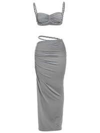 Thumbnail for Women's Bandage Sexy 2-Piece Sets Club Backless Decorative Cord Top and Skirt Sets Summer Vacation