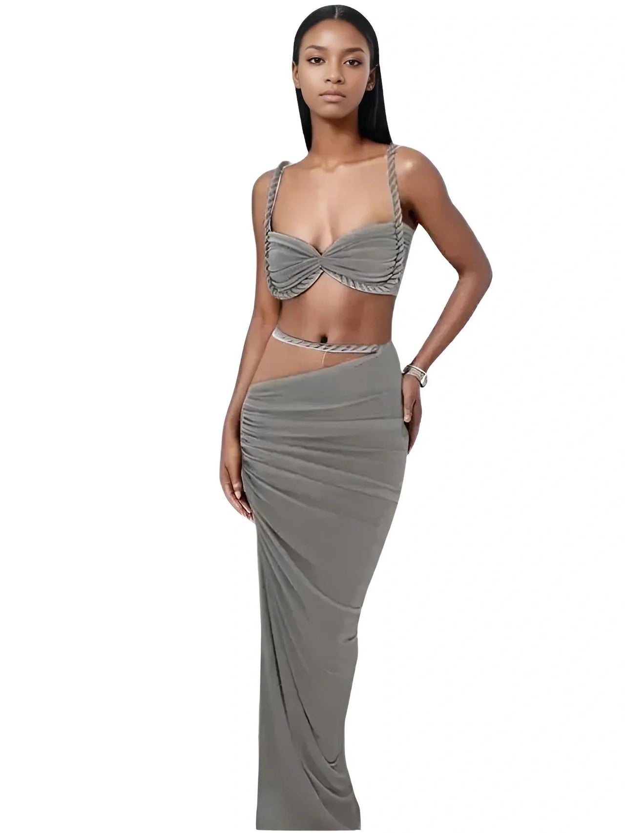 Women's Bandage Sexy 2-Piece Sets Club Backless Decorative Cord Top and Skirt Sets Summer Vacation