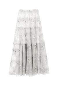 Thumbnail for Floral white lace maxi skirt on a white background