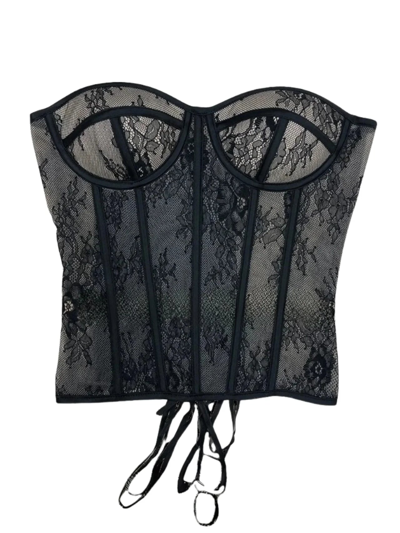 Black lace corset on a white background