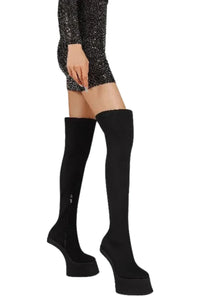 Thumbnail for Black suede over the knee-high boots worn by a person on a white background