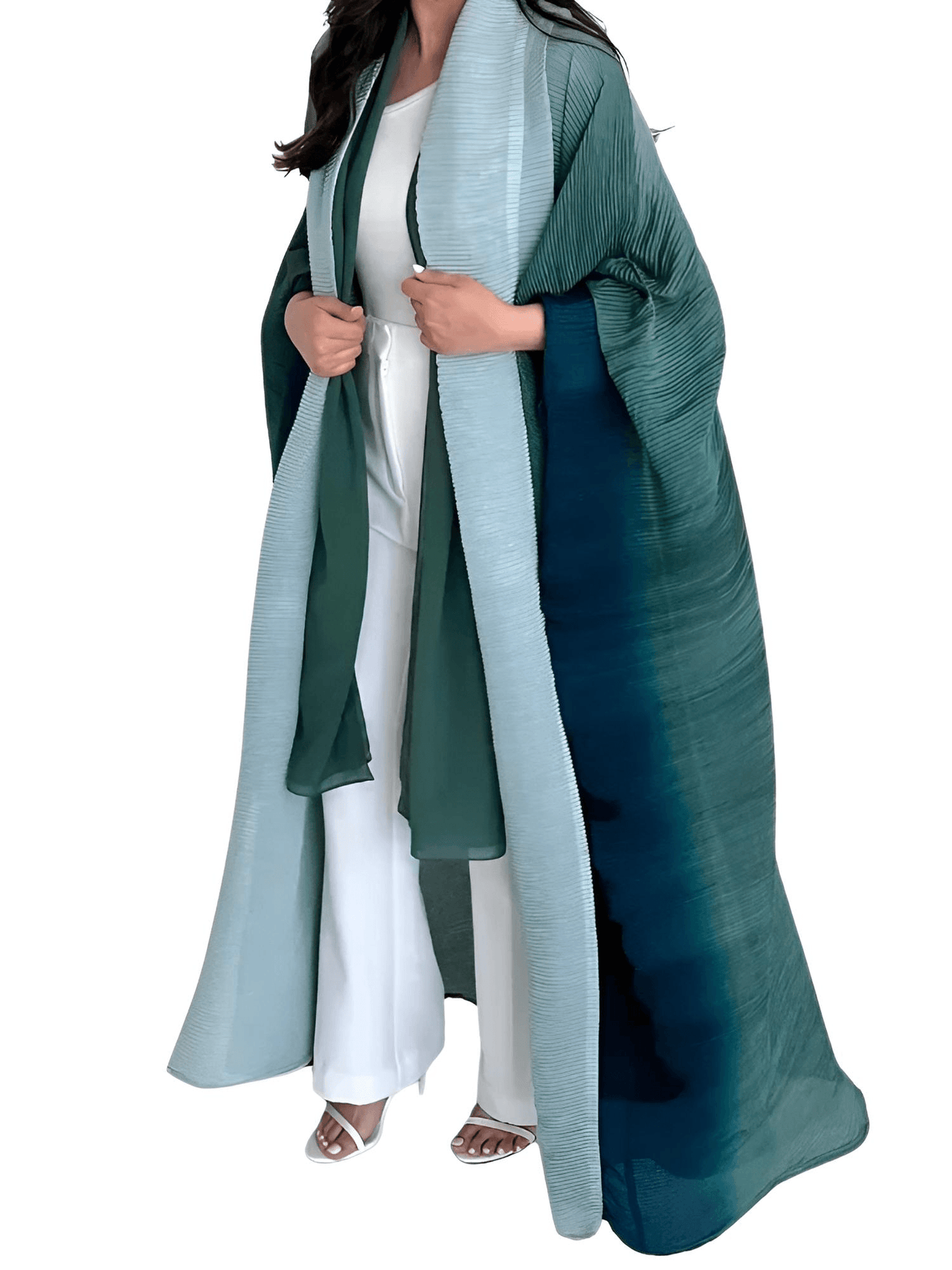 Women's Gradient Pleated Jacket Bat Sleeve Scarf Collar Long Jacket Female Fashion Clothing -, Jackets , Drestiny , Australia, Black, Blue, Brown, Burgundy, Coffee, Dark Brown, Dark Green, Dark Grey, Dark Red, Gold, Green, Jackets, Light Blue, Light Brown, Light Purple, Long Sleeves, New Zealand, Orange, Pink, Purple, United Kingdom, United States, Violet Red, Yellow , Drestiny , www.shopdrestiny.com