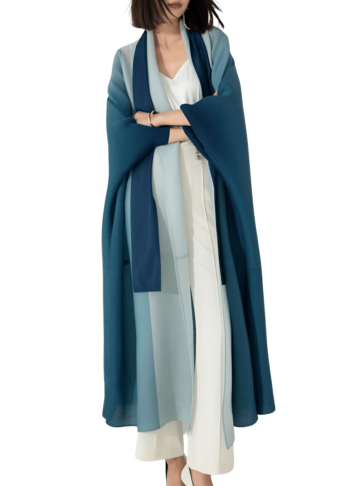 Women's Gradient Pleated Jacket Bat Sleeve Scarf Collar Long Jacket Female Fashion Clothing -, Jackets , Drestiny , Australia, Black, Blue, Brown, Burgundy, Coffee, Dark Brown, Dark Green, Dark Grey, Dark Red, Gold, Green, Jackets, Light Blue, Light Brown, Light Purple, Long Sleeves, New Zealand, Orange, Pink, Purple, United Kingdom, United States, Violet Red, Yellow , Drestiny , www.shopdrestiny.com