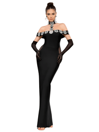 Thumbnail for Women's Celebrity Sexy Diamonds Dress Crystal Black Maxi Long Bodycon Elegant Evening Club Party Dress -, Dress , Drestiny , 10, 2, 4, 6, 8, Ankle Length Dresses, Australia, Black, FR, Green, L, Long Sleeves, M, Maxi Dresses, New Zealand, Off Shoulder, S, Silver, United Kingdom, United States, XS , Drestiny , www.shopdrestiny.com