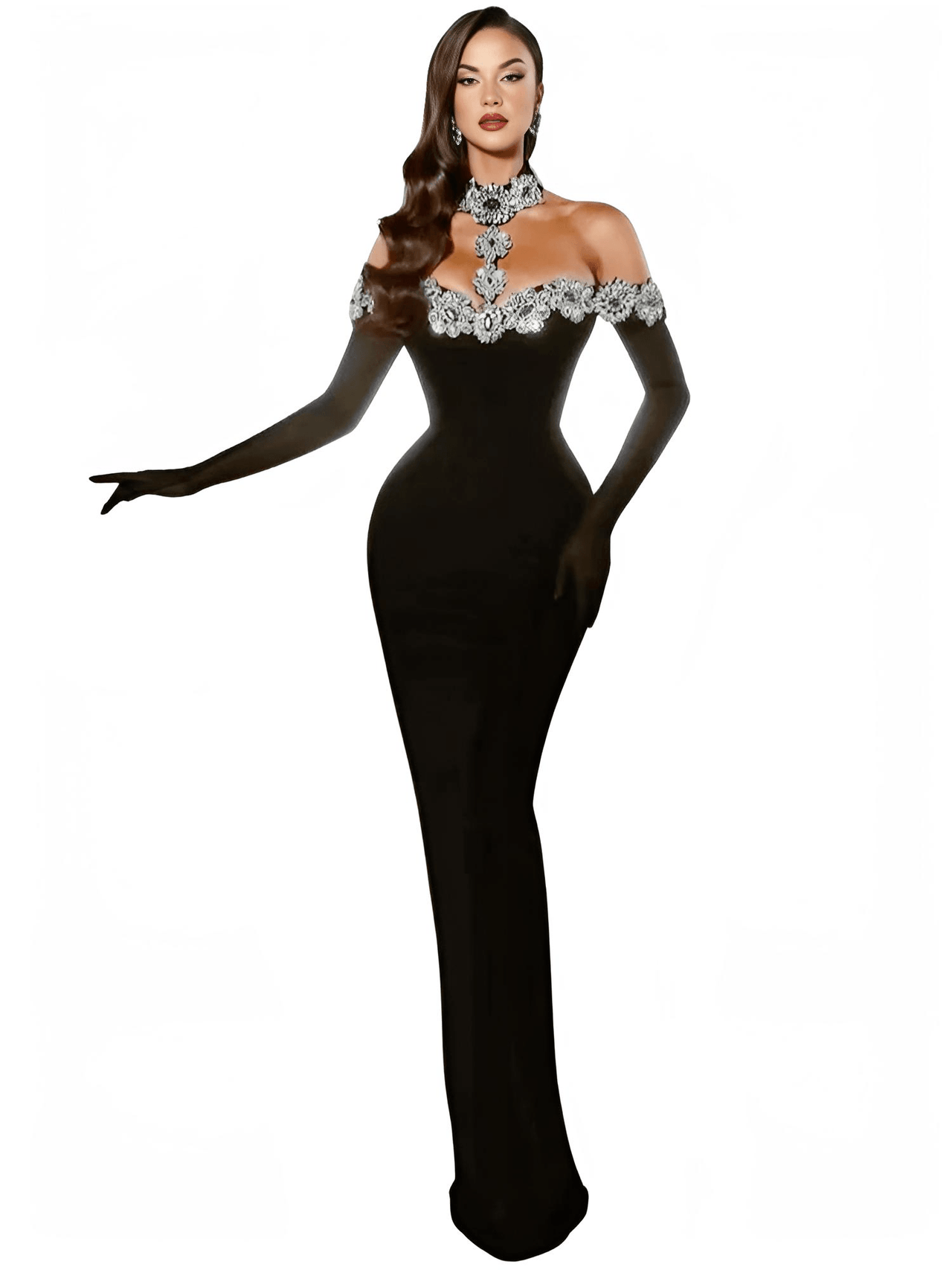 Women's Celebrity Sexy Diamonds Dress Crystal Black Maxi Long Bodycon Elegant Evening Club Party Dress -, Dress , Drestiny , 10, 2, 4, 6, 8, Ankle Length Dresses, Australia, Black, FR, Green, L, Long Sleeves, M, Maxi Dresses, New Zealand, Off Shoulder, S, Silver, United Kingdom, United States, XS , Drestiny , www.shopdrestiny.com