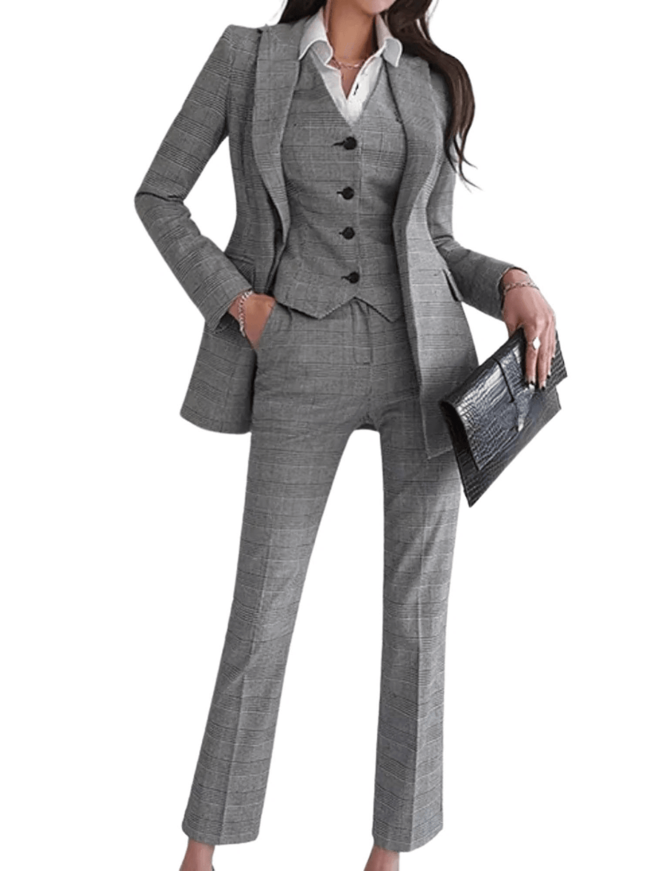 Chic Business Suit Jacket Vest and Straight Pants Suit Set For Women -, Suits , Drestiny , Australia, Blazers, Canada, Dress Pants, Grey, Khaki, L, M, New Zealand, Pant Sets, Pant Suits, Pants Sets, S, Suits, United Kingdom, United States, Vests, XL , Drestiny , www.shopdrestiny.com