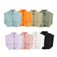 Thumbnail for Women's Utility Crop Top 2025 Spring New High Fashion Breathable Blouses Double Pocket Front Sleeveless Crop Tops, Drestiny, Sleeveless, Vests, Crop Tops, Casual Shirts, S, M, L, Sky Blue, Orange, Khaki, Olive Green, Lavender, Pink, White, Black, United States, USA, Canada, Australia, New Zealand, United Kingdom, UK, Cropped Vest, Utility Vest, Cargo Vest, shopdrestiny.com